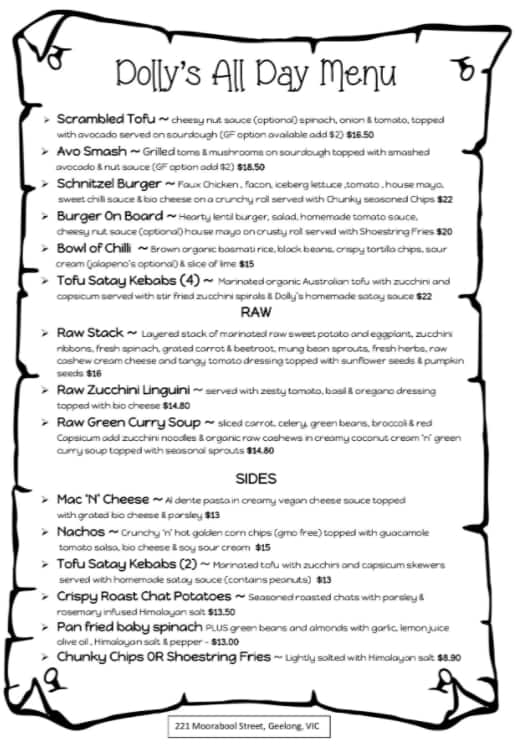 Dolly's Sister Vegan Cafe and Bar Menu Urbanspoon/Zomato
