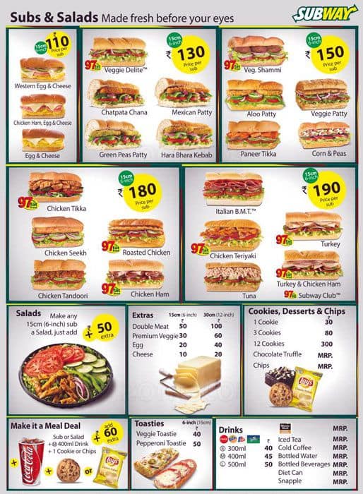 Subway Menu, Menu for Subway, CV Raman Nagar, Bangalore - Zomato