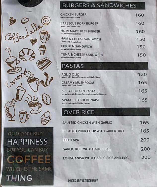 Menu at 8 Ounce Coffee restaurant, Pasig