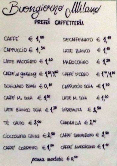 Menu di Buongiorno Milano 