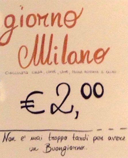 Menu di Buongiorno Milano 