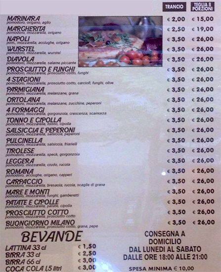 Menu di Buongiorno Milano 