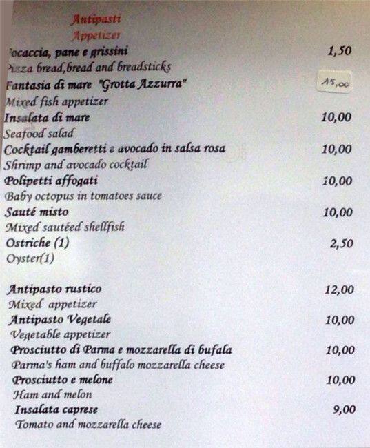 Menu Da Grotta Azzurra Pizzeria Roma Via Cicerone