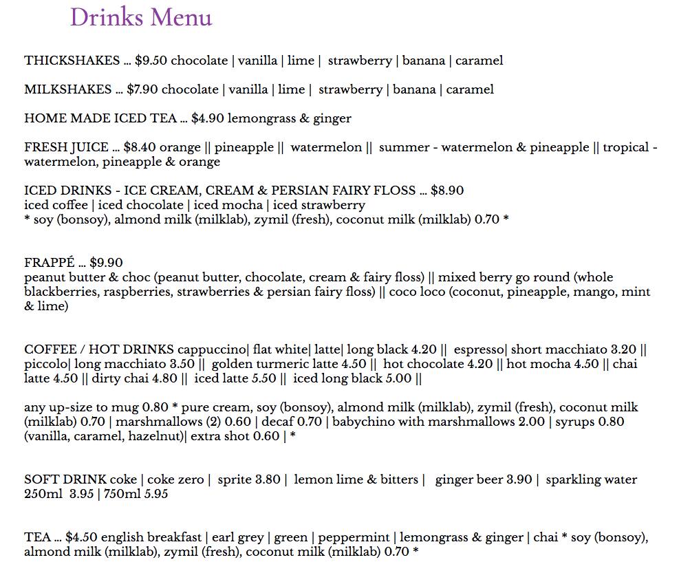 Menu at Ramekins Cafe, Carseldine