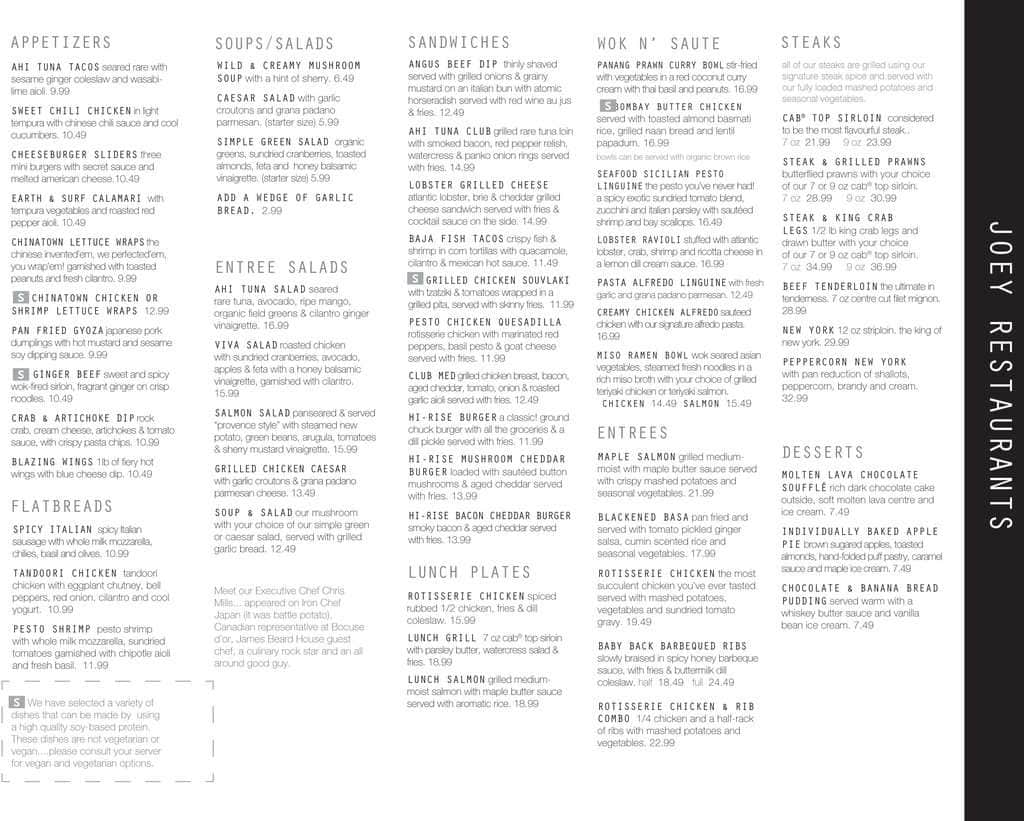 Joey Menu, Menu for Joey, Eau Claire, Calgary Urbanspoon/Zomato