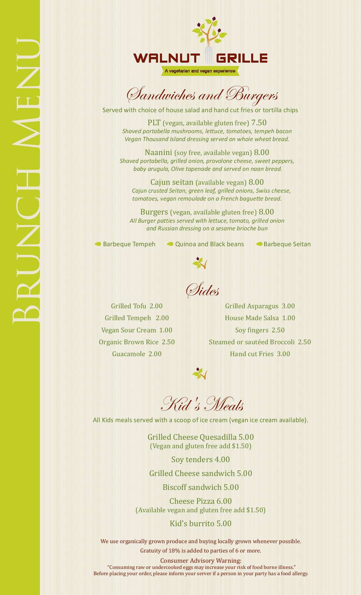 Menu at Walnut Grille restaurant, Newton