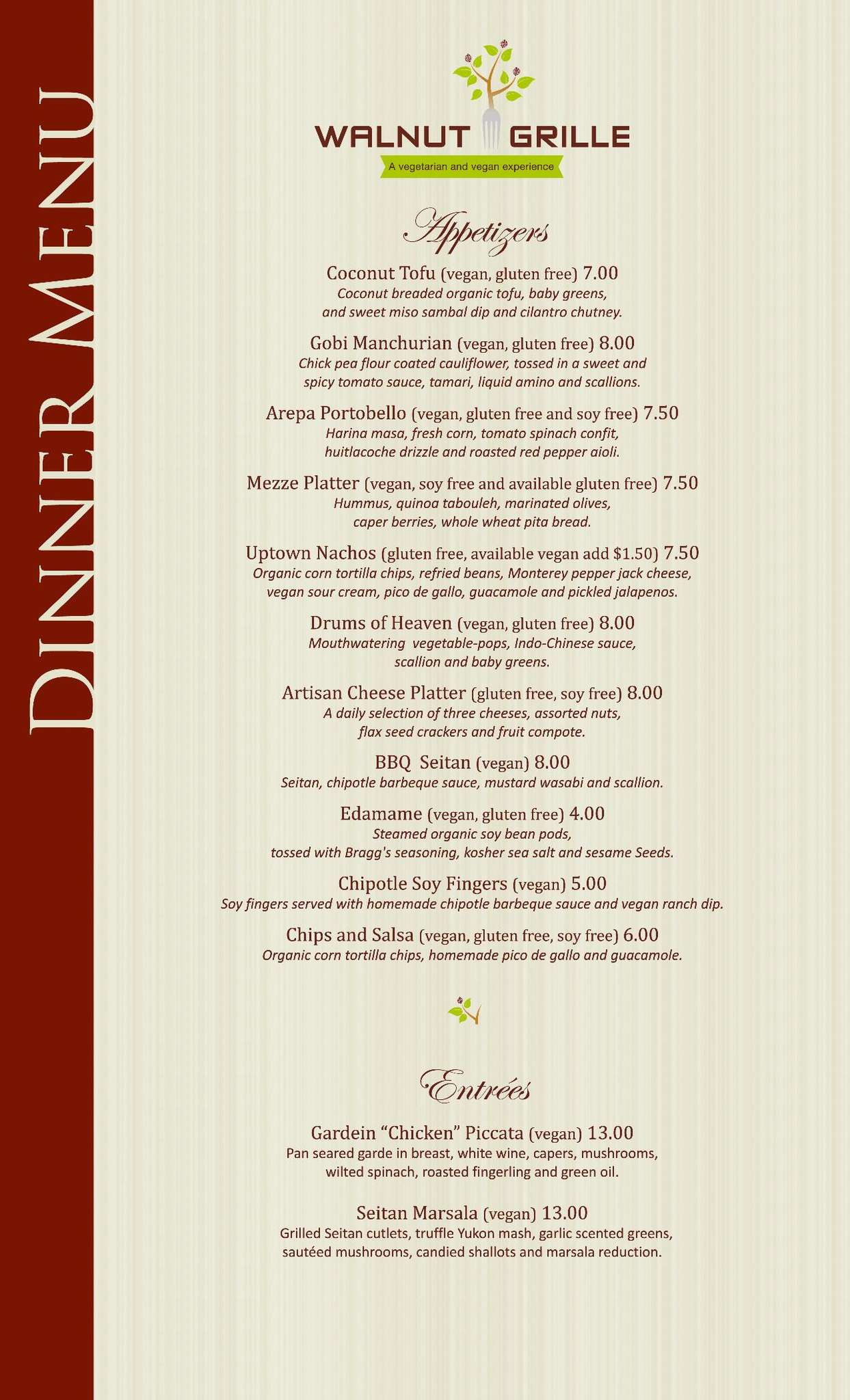 Menu at Walnut Grille restaurant, Newton