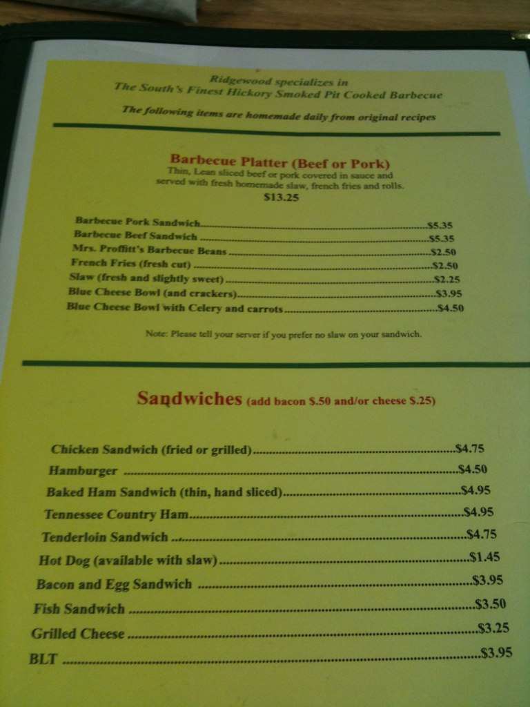 The Original Ridgewood Barbecue Menu Urbanspoon/Zomato