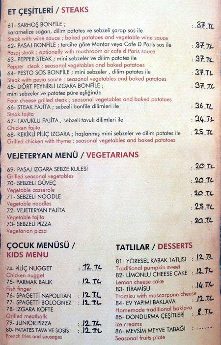 Menu at Bodrum Pasajı, Bodrum