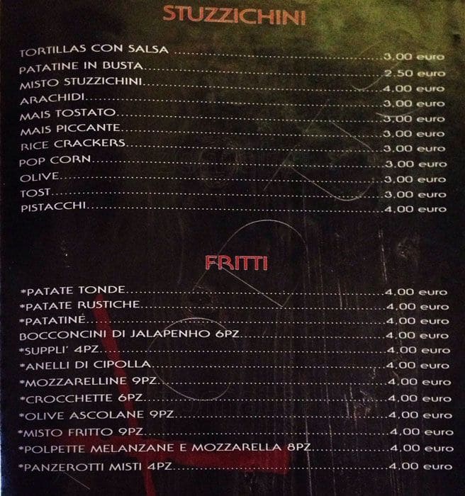 Menu di Exodus Pub 