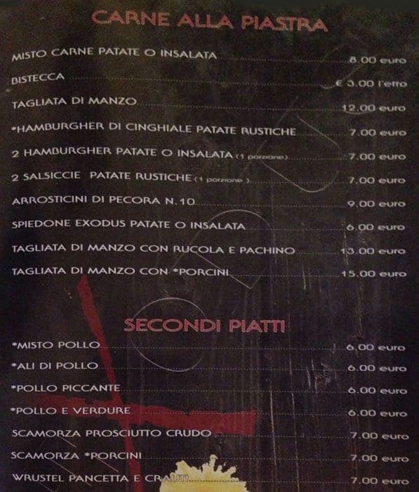 Menu di Exodus Pub 