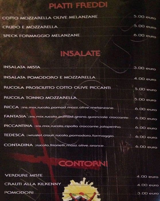 Menu di Exodus Pub 