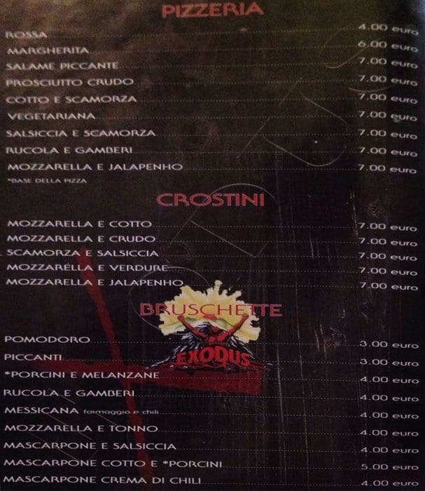 Menu di Exodus Pub 