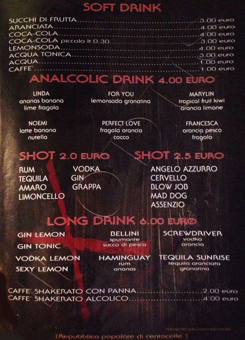 Menu di Exodus Pub 