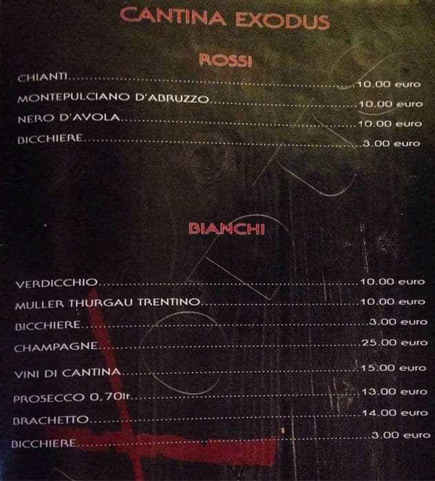 Menu di Exodus Pub 