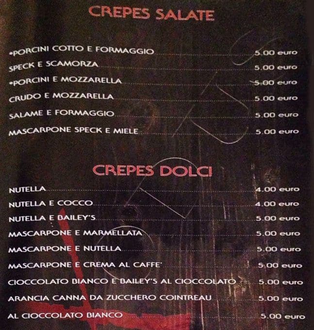 Menu di Exodus Pub 