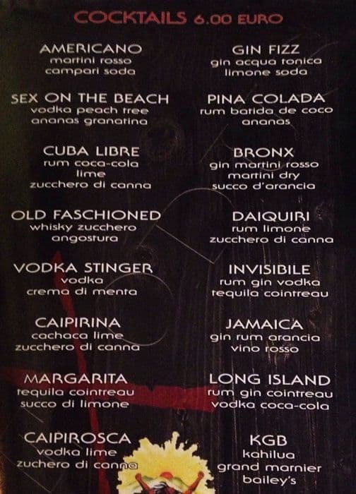 Menu di Exodus Pub 