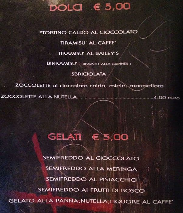 Menu di Exodus Pub 