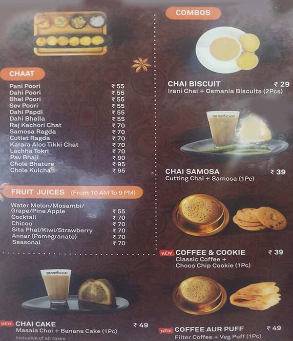 Menu at Ek Pyali Chai, Hyderabad