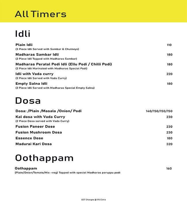 Menu of MADHARAS Global Veg Kitchen, Velachery, Chennai