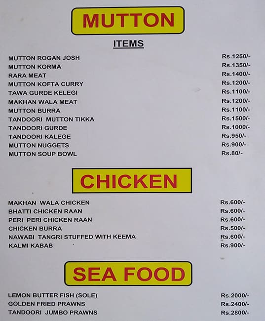 Menu at Chick Chicken House, New Delhi