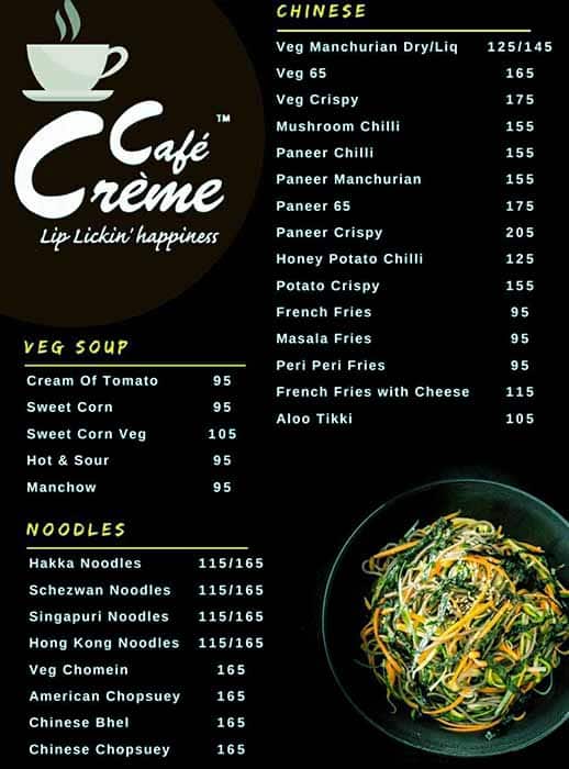 Café Crème menu