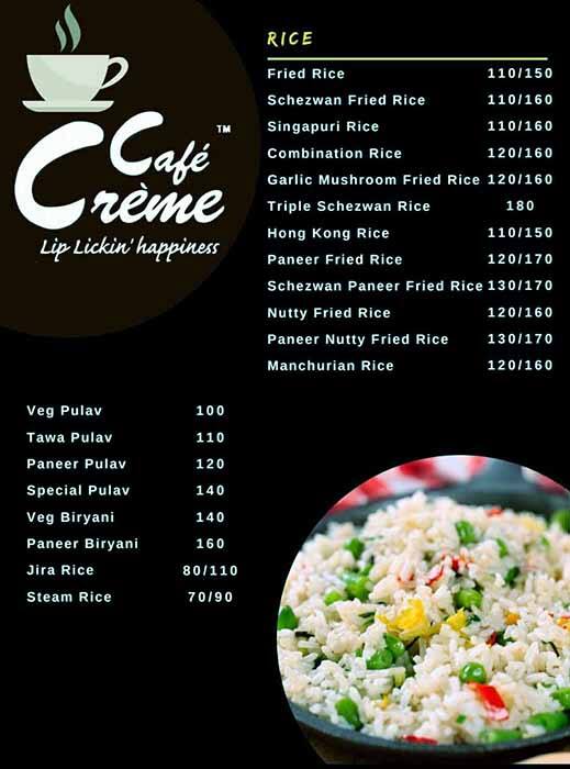 Café Crème menu