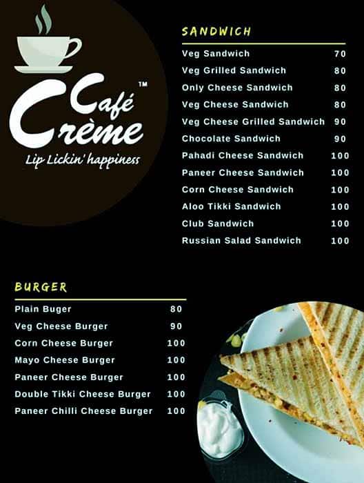 Café Crème menu