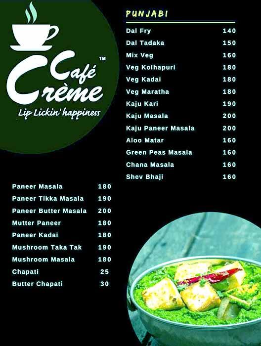 Café Crème menu