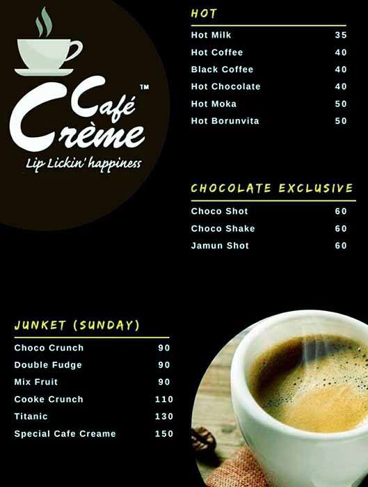 Café Crème menu