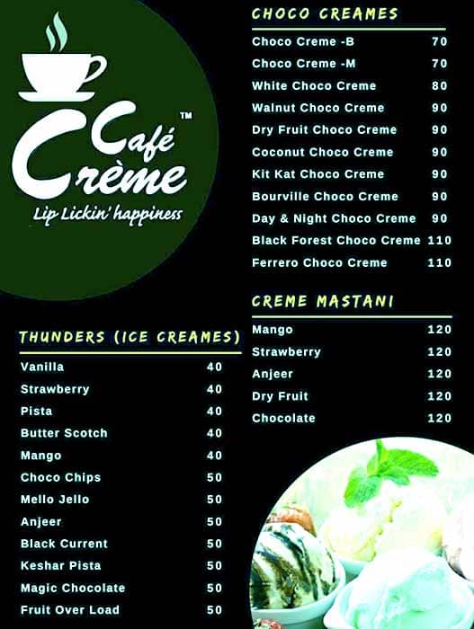 Café Crème menu