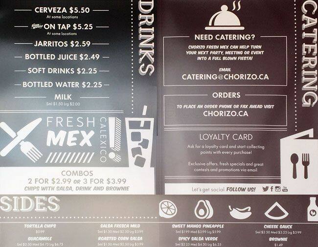 Menu de Chorizo Fresh Mex
