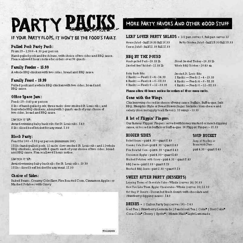 Menu at Smokey Bones BBQ, Wellington