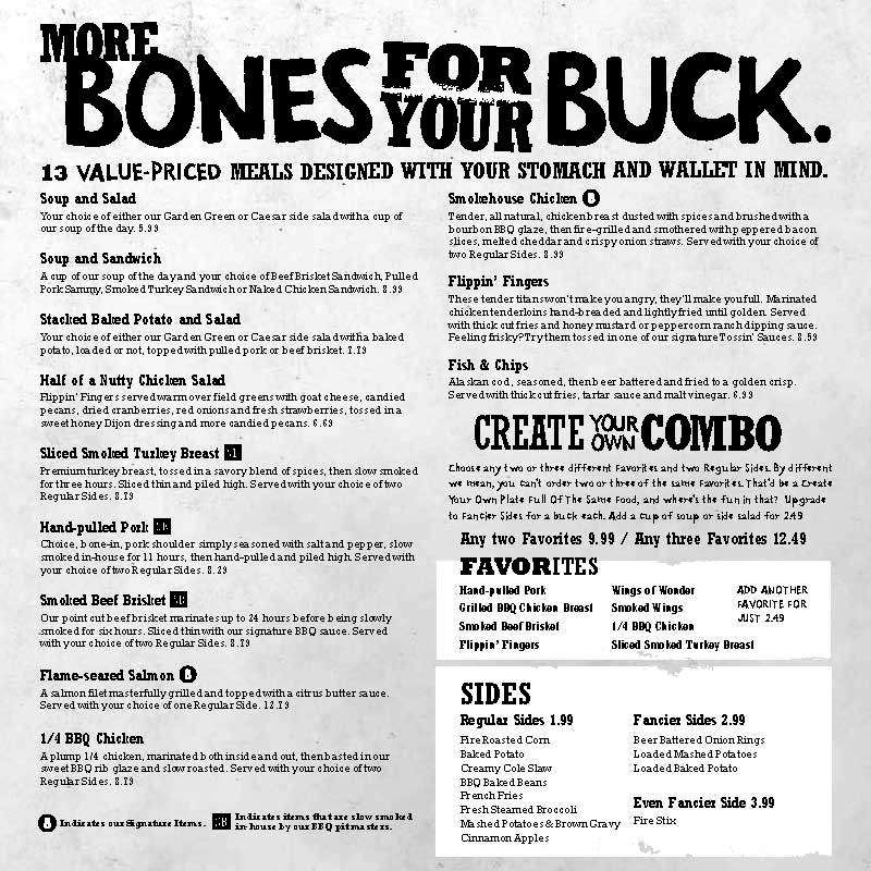 Menu at Smokey Bones BBQ, Wellington