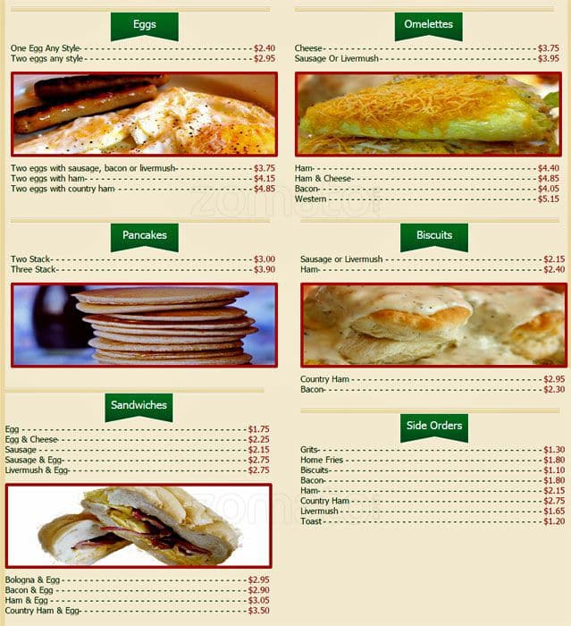 Menu at Green's Lunch restaurant, Charlotte