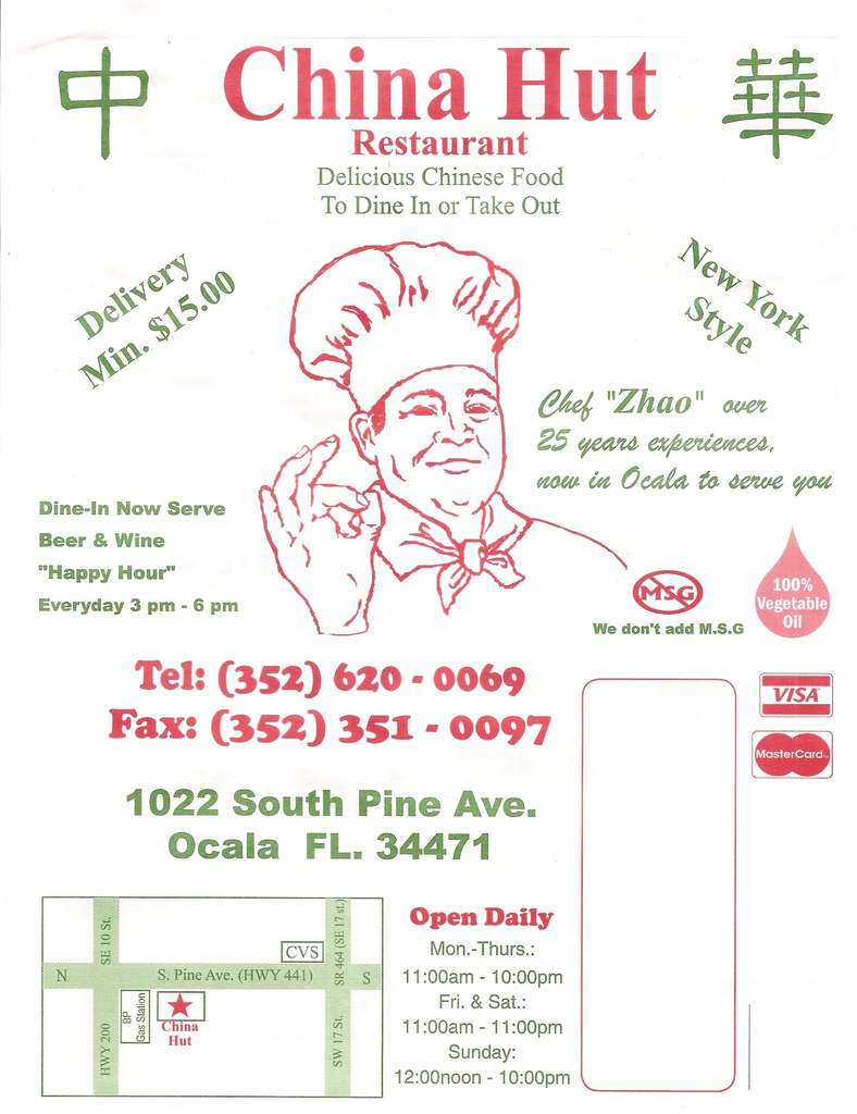 China Hut Menu, Menu for China Hut, Ocala, Ocala Urbanspoon/Zomato