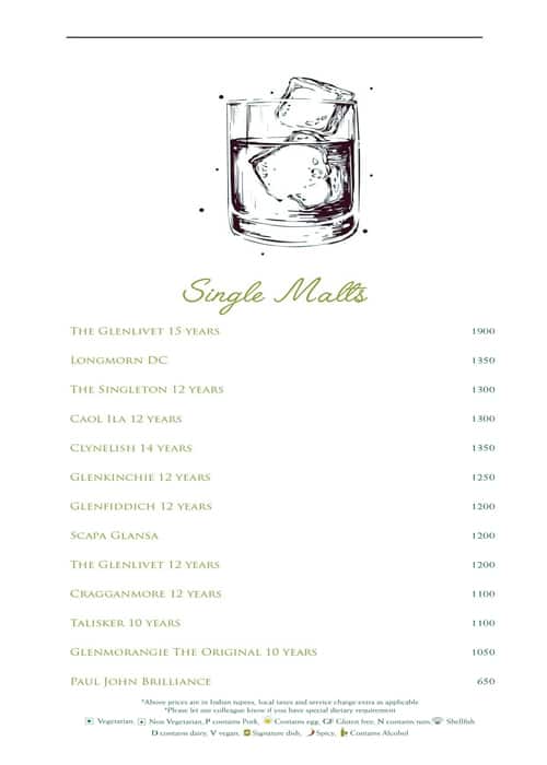 Menu at The Lobby Lounge ShangriLa Hotel, Bengaluru