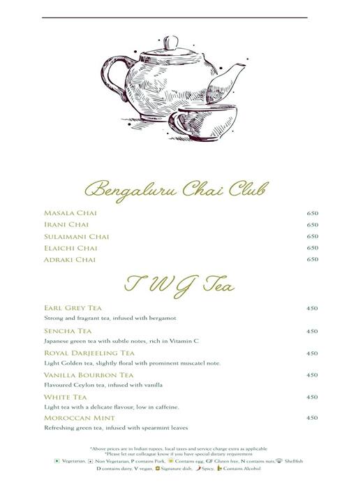 Menu at The Lobby Lounge ShangriLa Hotel, Bengaluru