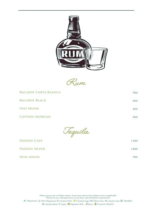 Menu at The Lobby Lounge ShangriLa Hotel, Bengaluru