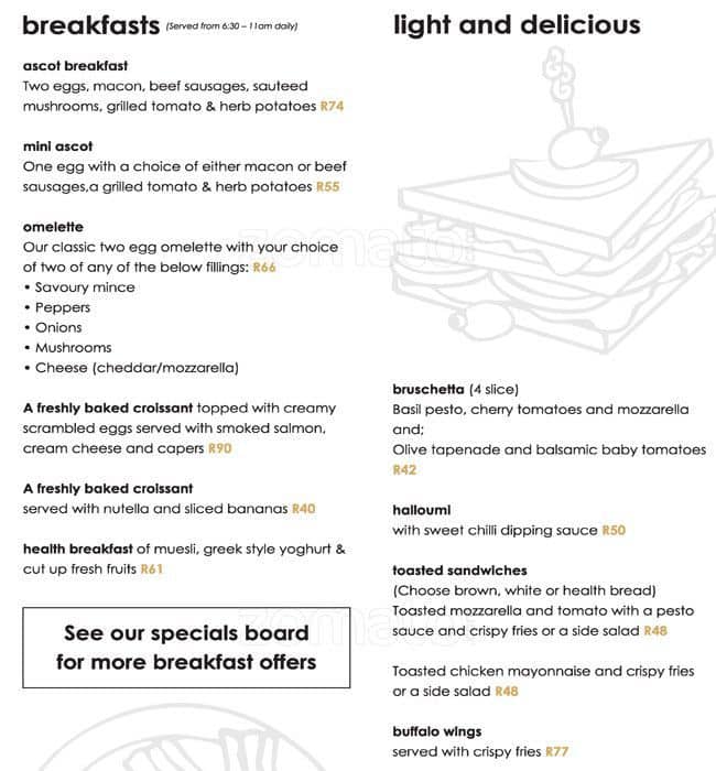Ascot Hotel Menu, Menu for Ascot Hotel, Norwood, Johannesburg Zomato SA