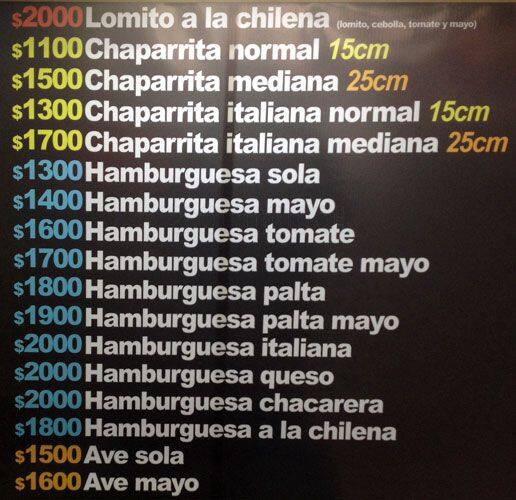 Corbata Hot Dog's menu