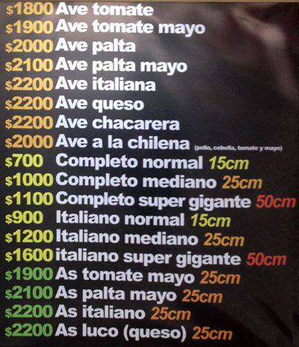 Corbata Hot Dog's menu
