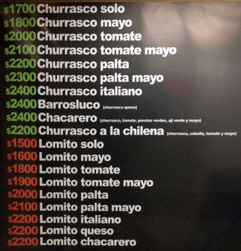 Corbata Hot Dog's menu