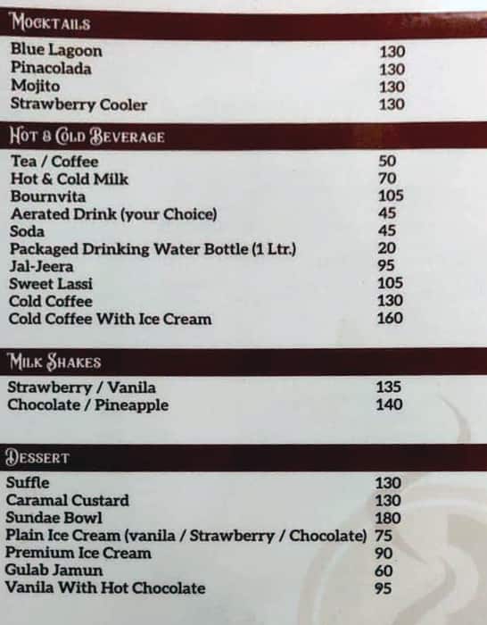 Relish Restaurant menu