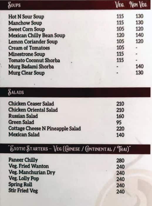 Relish Restaurant menu