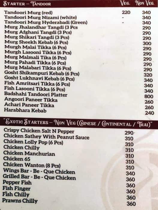 Relish Restaurant menu