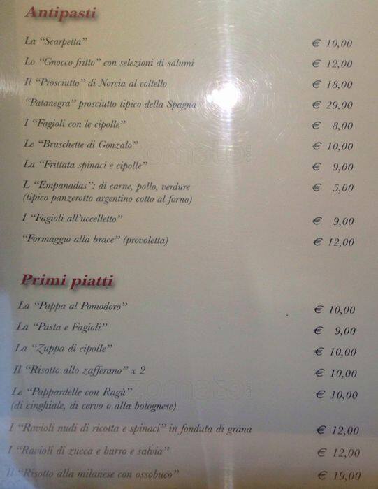 Menu At Carne E Dintorni Steakhouse Milan