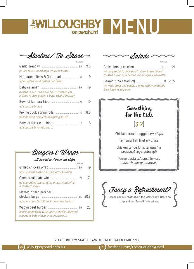 The Willoughby Hotel on Penshurst Menu Urbanspoon/Zomato