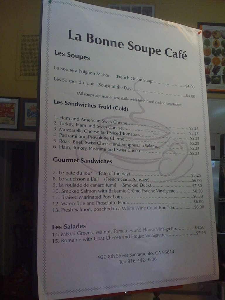 La Bonne Soupe Cafe Menu, Menu for La Bonne Soupe Cafe, Downtown