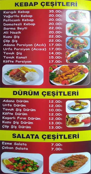 menu at naturel kebap istanbul uslu cd no 46